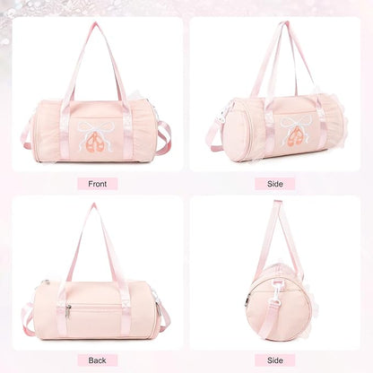 Dance Bag for girls, KUIRAN 8L Dance Duffel Bag with Separate Shoe Compartment Lightweight Water-resistant Sport Bag for Dance, Ballet, Gym, Travel - Light Pink