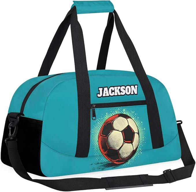 Personalized Soccer Gym Duffel Bags for Kids Boys with Custom Name Sport Training Travel Bags for Overnight Weekender, Indigo Blue
