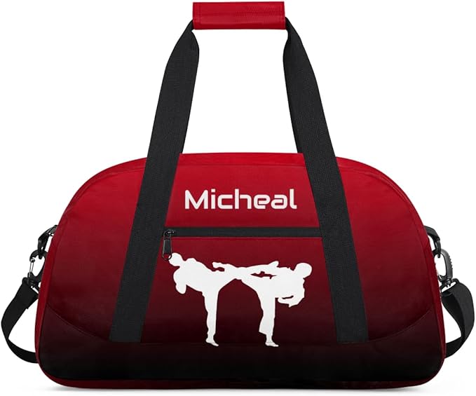 Personalized Martial Art Bag Duffel Bag for Boys Girls, Custom Taekwondo Karate Bag for Travel Weekender Practice Gradient Black