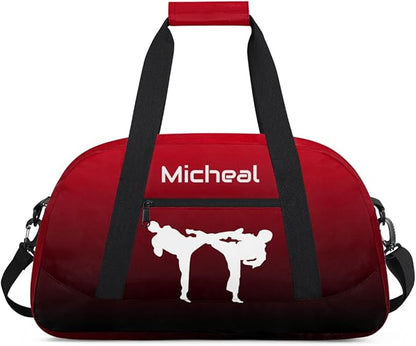Personalized Martial Art Bag Duffel Bag for Boys Girls, Custom Taekwondo Karate Bag for Travel Weekender Practice Gradient Black