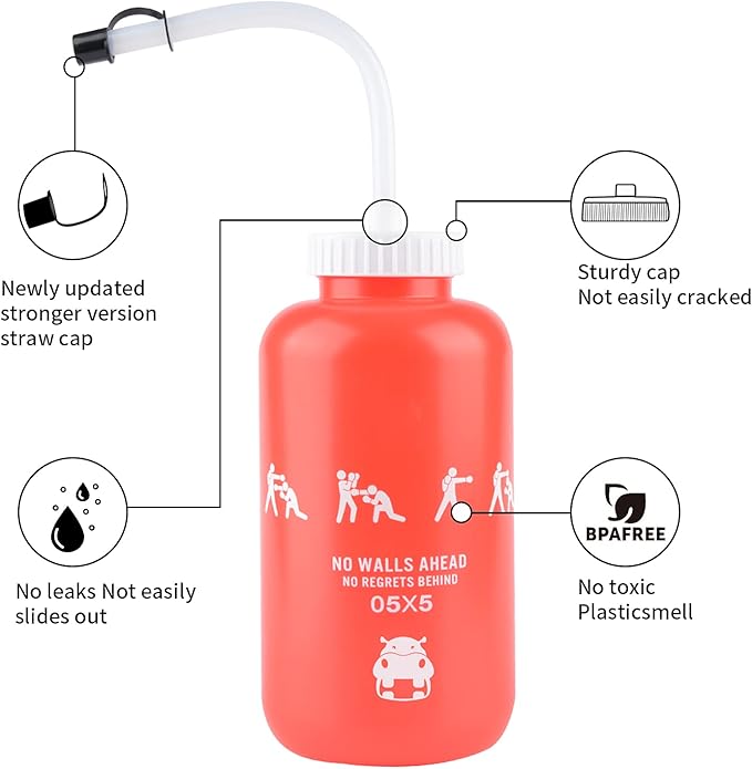 SHOKE Squeeze Sports Water Bottles Boxing Water Bottle with Long Straw BPA free Squeezable 1 Liter Hockey Water Bottle Plastic Leak Proof for Football Hockey Lacrosse Gym Cycling 32 Oz Mother's Day