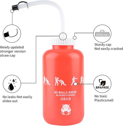 SHOKE Squeeze Sports Water Bottles Boxing Water Bottle with Long Straw BPA free Squeezable 1 Liter Hockey Water Bottle Plastic Leak Proof for Football Hockey Lacrosse Gym Cycling 32 Oz Mother's Day