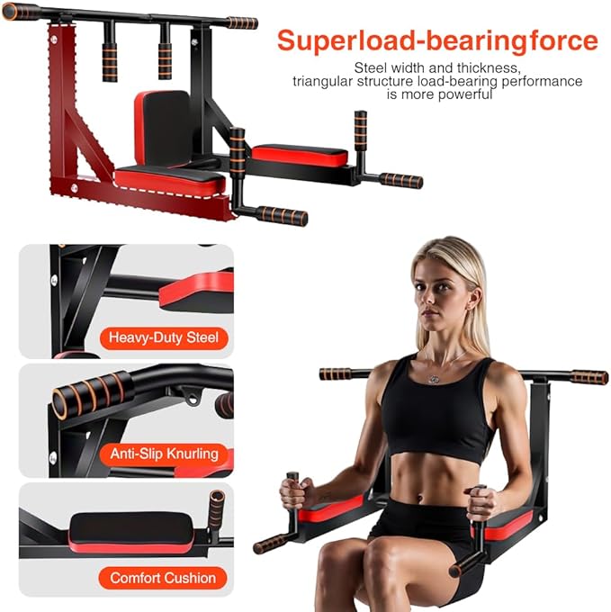Multifunctional Wall-Mounted Pull-Up Bar – Indoor Horizontal Bar for Home Gym, Chin-Up, Punching Bag, and Exercise Equipment – (require drill holes for installation)