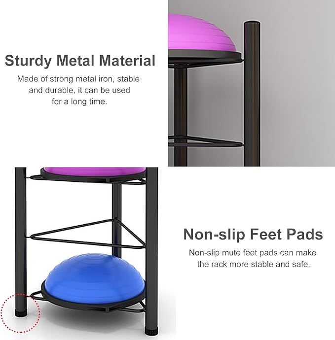 Ball Storage Organizer Rack Yoga Mat Holder Heavy Duty Half Yoga Ball Stand Racks, Metal Exercise Half Balls/Half Ball Balance Trainer Stands, Ideal for Gyms, Small Studio, Fitness Class ()
