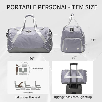 Gym Bag for Women Men Duffle Bag for Travel with Shoes Compartment and Wet Pocket Small Carry on Weekender Bags for Sports Overnight Fitness Yoga Dance Workout Swimming Hospital Tote (Grey)