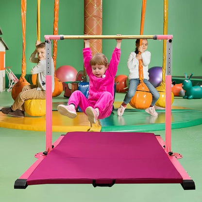 Gymnastics Bar for Kids Girls Ages 3-15 with Ring for Home Indoor Training Equipment- Steady Steel Construction, Anti-Slip, Easy to Assemble, 3' to 5' Adjustable Height