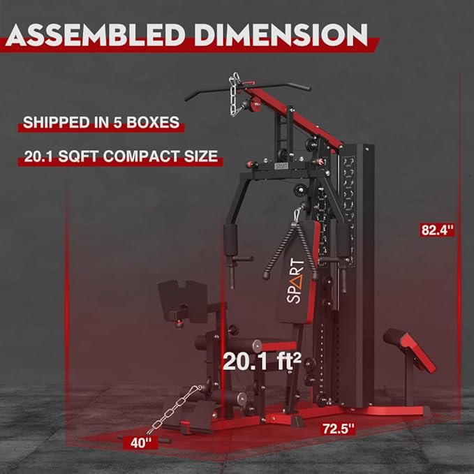 SPART Home Gym Station,Multifunctional Home Gym Workout Equipment,with 160LBS Weight Stack for Leg Press & Chest Fly, All in One Exercise Equipment Full Body Strength Training with Pulley System
