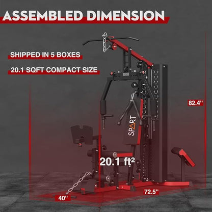 SPART Home Gym Station,Multifunctional Home Gym Workout Equipment,with 160LBS Weight Stack for Leg Press & Chest Fly, All in One Exercise Equipment Full Body Strength Training with Pulley System