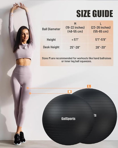 GalSports Anti-Burst Slip Resistant Stability Ball - Swiss Ball for Home Gym & Physical Therapy