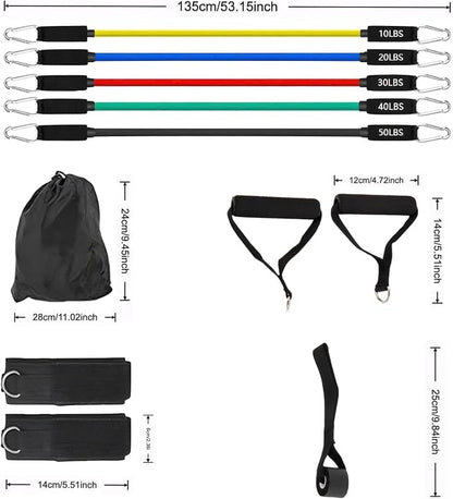 Resistance Bands Workouts Set for Women and Men with Handles - Heavy Duty 150lbs, 11 Piece Elastic Tube Kit for Gym & Home, Strength Training, Yoga, Pilates Therapy for Legs, Chest Power Systems