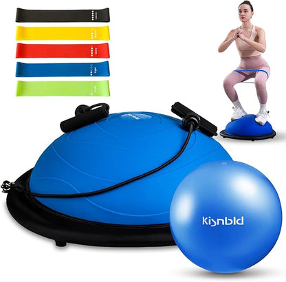Half Balance Ball Trainer, Inflatable 19/23 Inch Half Exercise Ball with Resistance Bands and Pilates Ball, Non-Slip 660lbs Capacity Yoga Ball for Home Gym Full Body Workouts
