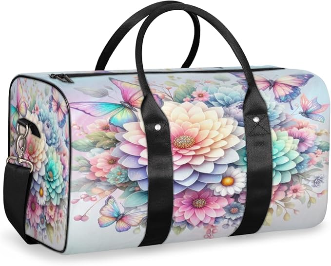 Travel Duffel Bag Rainbow Flower Sport Tote Gym Bag Waterproof Foldable Carryon Weekend Overnight Training Handbag Sports Duffle Bags for Women Men Boys Girls