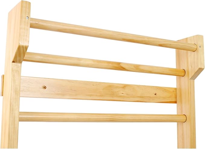 Multi-use Swedish Ladder - Gymnastics Wood Stall Bar with Wall-Mounted Pull Up Bar for Home Gym, Physical Therapy, and Versatile Workouts (76.7" x 31.5"), Natural