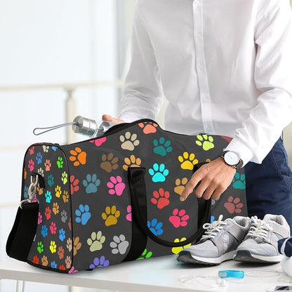Travel Duffel Bag Cat Dog Paw Print Sport Tote Gym Bag Waterproof Foldable Carryon Weekend Overnight Training Handbag Sports Duffle Bags for Women Men Boys Girls