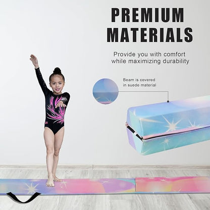 8FT/9.5FT Folding Balance Beam, Portable Gymnastics Beam Equipment with Non Slip Rubber Base & Suede Cover for Training/Practice/Professional Home Exercise