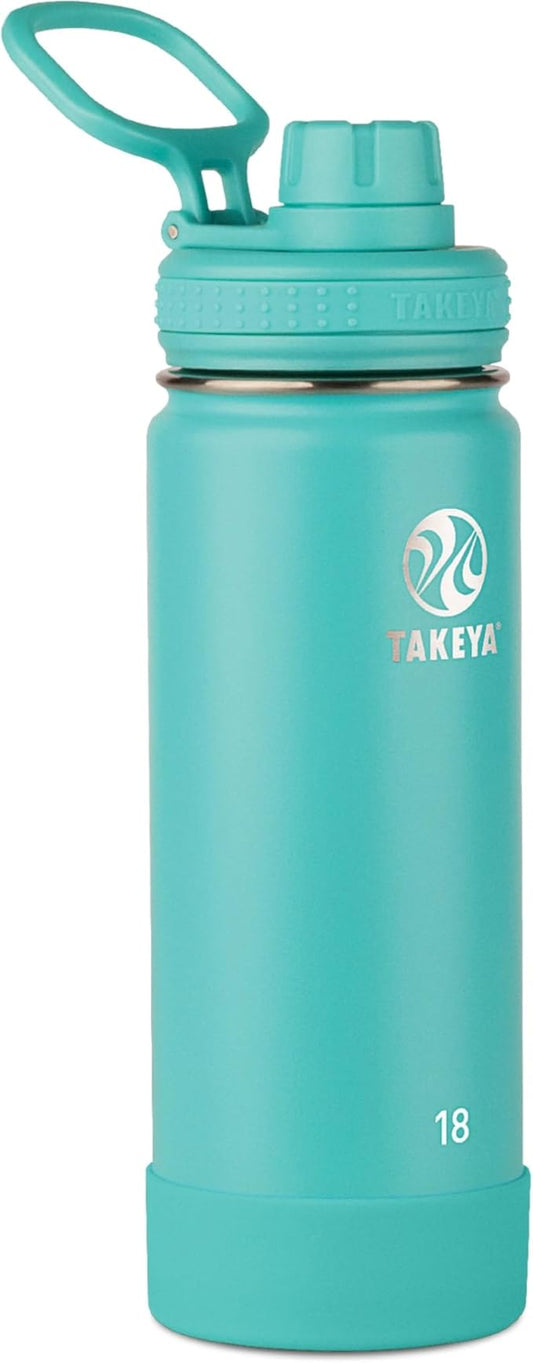Takeya Actives Stainless Steel Water Bottle, Insulated Spout Lid, Keeps Drinks Cold 24 Hrs, Leakproof, Durable, Dishwasher Safe, Ideal for Gym, Travel, Fits Most Cup Holders, 18 oz/Teal