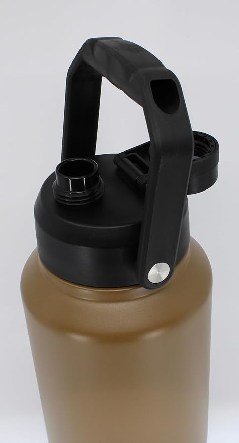 64 Ounce Half Gallon Insulated Water Bottle, Large Capacity Vacuum Flask with Handgrip (Tan)