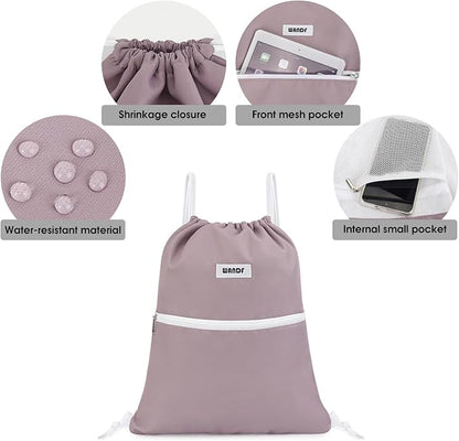 WANDF Drawstring Backpack String Bag Sackpack Cinch Water Resistant Nylon for Sport Yoga Gym Shopping (Pink)