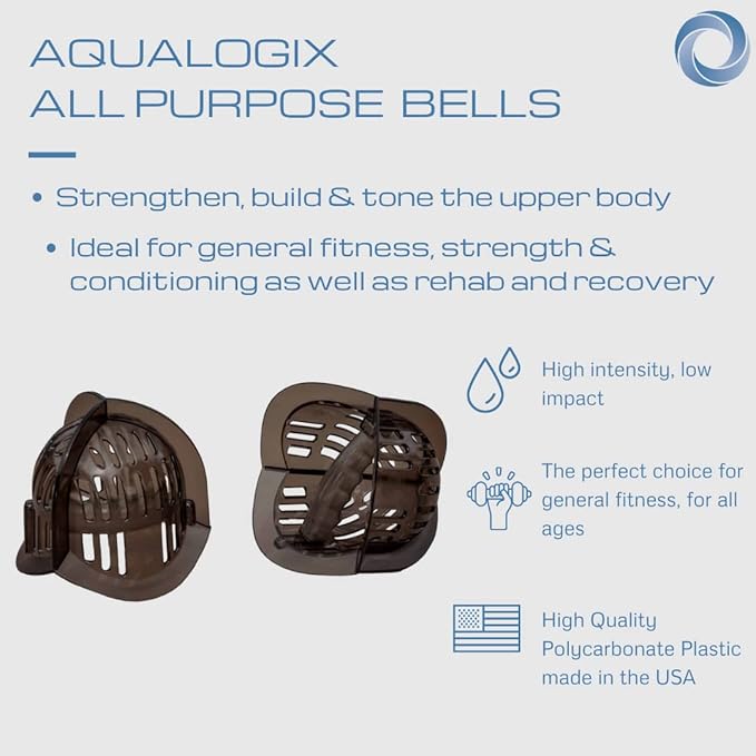 Total Body Pool Weights for Water Exercise Bundle, Polycarbonate Upper Body Bells & Padded Lower Body Fins, Aqua Therapy, Pool Exercise, Water Aerobics, Color Indicate Resistance Level