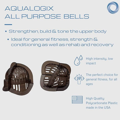 Total Body Pool Weights for Water Exercise Bundle, Polycarbonate Upper Body Bells & Padded Lower Body Fins, Aqua Therapy, Pool Exercise, Water Aerobics, Color Indicate Resistance Level
