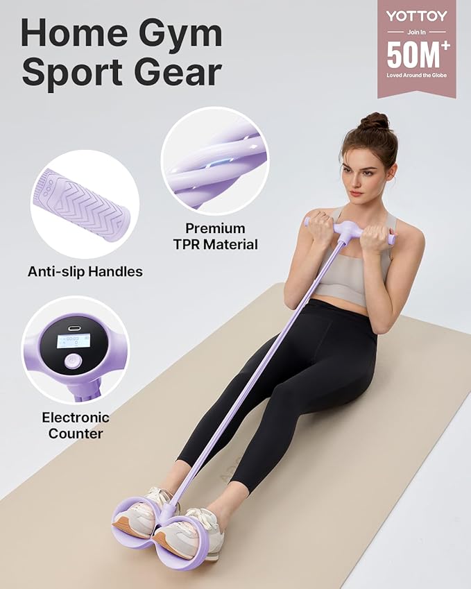 YOTTOY Smart Foot Pedal Puller with Digital Counter, Pedal Puller Resistance Band System with Handles for Full Body Stretching Yoga Home Workout