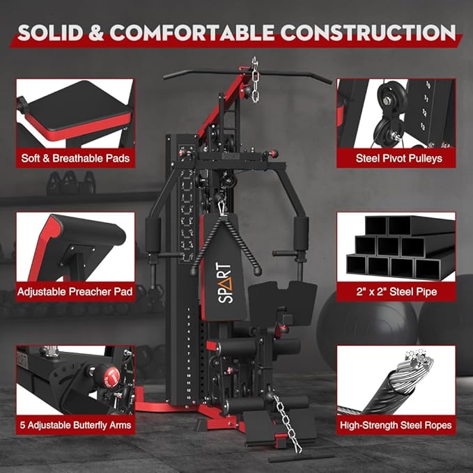 SPART Home Gym Station,Multifunctional Home Gym Workout Equipment,with 160LBS Weight Stack for Leg Press & Chest Fly, All in One Exercise Equipment Full Body Strength Training with Pulley System