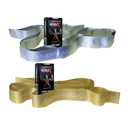 THERABAND CLX Resistance Band 2-Pack, Super Heavy & Max Workout Bands with Loops, 5′ Non-Latex Exercise Bands for Home, Gym, Travel, Full-Body Training, Silver & Gold