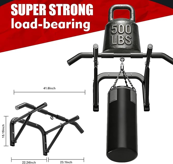 Pull up bar wall mounted Heavy Duty Steel Chin Up Bar for Home Gym Doorway Wall Installation Multi-Function Upper Body Workout Bar for Pull-Ups Chins Ups Push-Ups Strength Training Fitness Equipment for Men Women