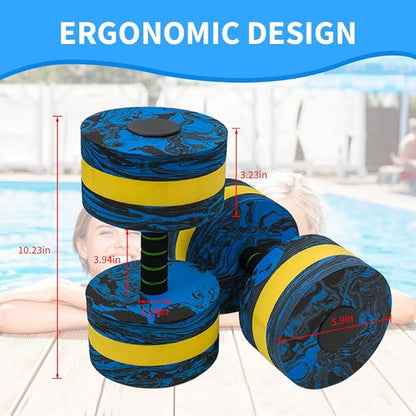 Aquatic Exercise Dumbbell Set of 2 for Water Aerobics, High-Density EVA-Foam Water Weights, Pool Fitness Equipment for Unisex Adults