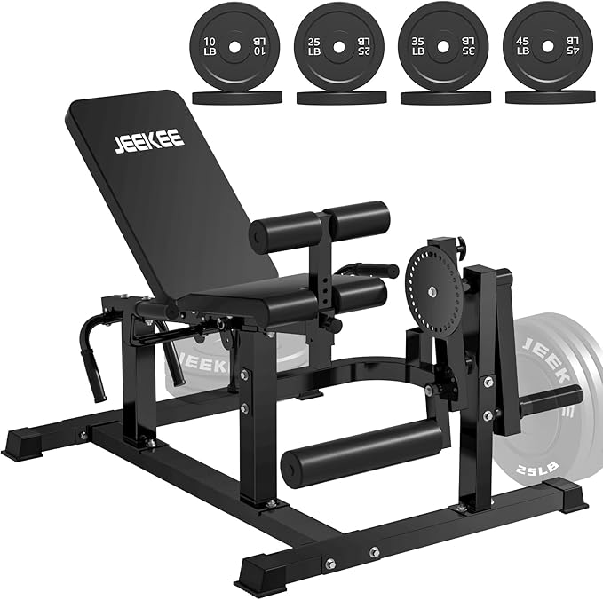 JEEKEE 6-in-1 Leg Extension and Curl Machine, Adjustable Leg Workout Machine for Lower Body Training, 700LB Capacity Plate Loaded Leg Developer for Quads, Hamstrings & Glutes, Home Gym Equipment