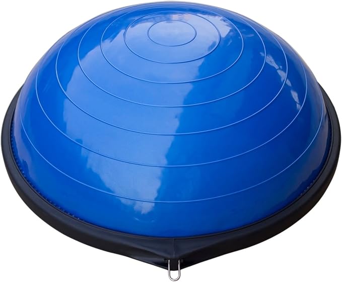 23" Yoga half Ball Balance Trainer Fitness Pilates Strength Exercise Workout Gym Core Strength Abs Agility Traine w/Resistance Bands Power Line Pump Pink (Blue)