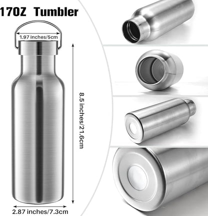 10 Pack Reusable Stainless Steel Water Bottle Bulk Double Wall Insulated Sports Water Bottle with Handle and Vacuum Seal Leakproof Lid for Sports Cyclists Hiking Gym Camping Gift(Silver,17 oz)
