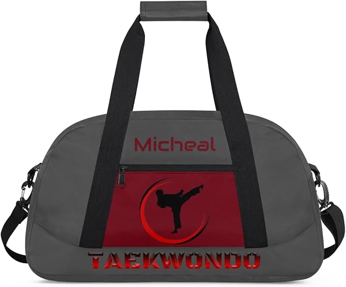 Personalized Martial Art Bag Duffel Bag for Boys Girls, Custom Taekwondo Karate Bag for Travel Weekender Practice Grey