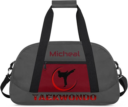 Personalized Martial Art Bag Duffel Bag for Boys Girls, Custom Taekwondo Karate Bag for Travel Weekender Practice Grey