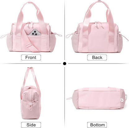 Small Gym Bag for Women, Mini Crossbody Gym Duffle Bag with Wet Compartment, Carry on Gym Tote Bag for Workout Dance Sport Travel (Mini-Pink)