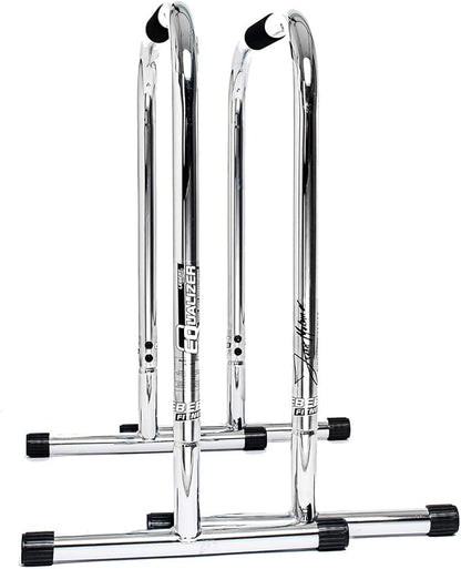 Lebert Fitness Dip Bar Stand - Original Equalizer Total Body Strengthener Pull Up Bar Home Gym Exercise Equipment Dipping Station - Frank Medrano Series, Workout Guide and Online Group - Chrome (XL)