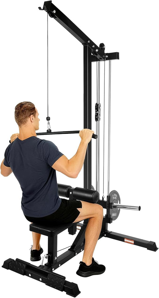 Fitvids LAT All-in-one Machine with High and Low Pulley Station, LAT PullDown and LAT Row Cable Machine, LAT Tower with Adjustable Leg Support for Home Gym Total Body Training