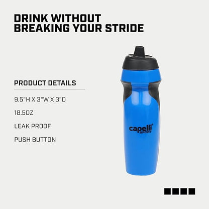 Capelli Sport Sports Water Bottle, Plastic Squeeze Water Bottle with Easy Open Nozzle and Grip Panels, Blue, 18.5oz