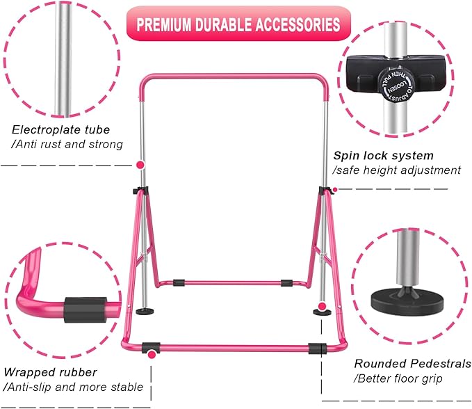 Gymnastic Bars for Kids with Adjustable Height, Folding Gymnastic Training Kip Bar, Expandable Horizontal Bar for Home