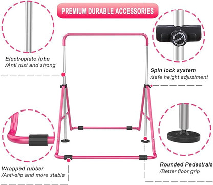 Gymnastic Bars for Kids with Adjustable Height, Folding Gymnastic Training Kip Bar, Expandable Horizontal Bar for Home
