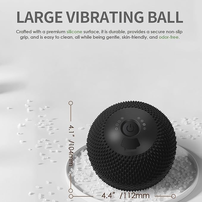 Heating Vibrating Massage Ball with 7 Modes & Memory Function for Myofascial Release, Deep Tissue and Trigger Point Muscle Therapy - Targets Back, Hip, Leg, Neck & Foot (Black)