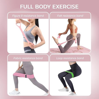 Resistance Band Set for Women, Loop Fabric Resistance Bands for Working Out, Figure 8 Resistance Band for Back, Flat Bands for Exercise for Physical Therapy, Strength Training