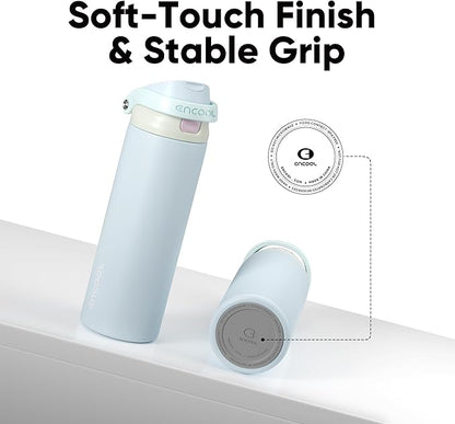 ENCOOL Leakproof Insulated Water Bottle with Straw Dual-Sip Water Bottle Bag-Safe Design for Work, Commute & Gym – Keeps Drinks Cold All Day, 24 oz, Powder Blue