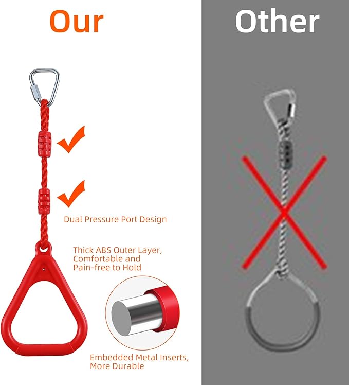PELLOR 4 Colorful Ninja Rings, Gymnastic Rings Trapeze Swing Bar Ring with Triangle Handle for Home Gym Playground Ninja Warrior Obstacle Course Training Workout