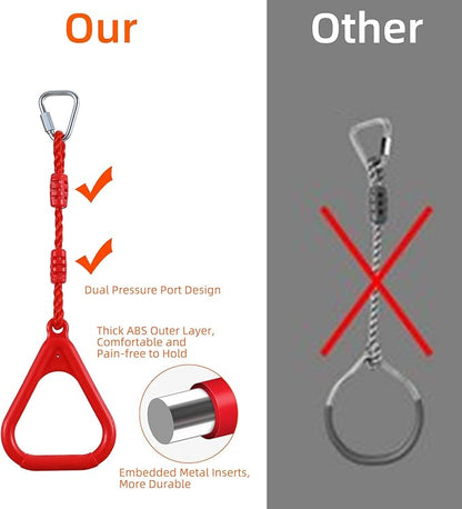 PELLOR 4 Colorful Ninja Rings, Gymnastic Rings Trapeze Swing Bar Ring with Triangle Handle for Home Gym Playground Ninja Warrior Obstacle Course Training Workout
