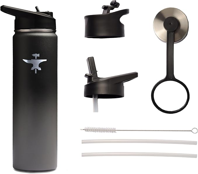 BodyForge Sports Water Bottle - 22oz, 3 Lids & Straw Lid, Leak Proof Stainless Steel Gym & Sport Bottles for Men, Women & Kids - Double Walled, Insulated Thermos, Metal Canteen