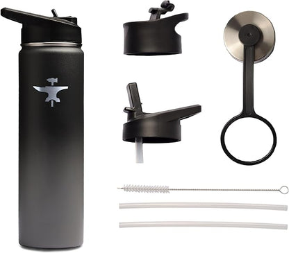 BodyForge Sports Water Bottle - 22oz, 3 Lids & Straw Lid, Leak Proof Stainless Steel Gym & Sport Bottles for Men, Women & Kids - Double Walled, Insulated Thermos, Metal Canteen