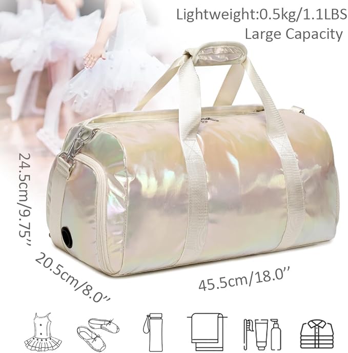 Dance Bag for Girls Sports Duffle Bag for Girl Gym Bag with Shoes Compartment Wet Pocket Weekender Carry On Bag Travel Bag for Teens Girls