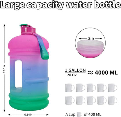 TOOFEEL 1 Gallon Water Bottle,Leakproof,Bpa Free,Dishwasher Safe,128 oz Large Water Jug wiht Handle,Travel & Camping & Sports & Gym Water Bottle For Men and Women - Sky and Sea