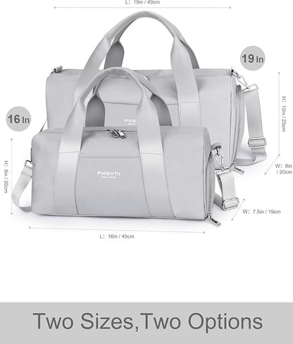 Sports Small Gym Bag for Women and Men, Cute Mini Duffle Bag with Wet Pocket & Shoes Compartment, Personal Item Travel Workout Bag, 16"-Small, Grey